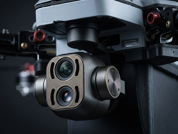 Gimbal-mounted dual camera system on the drone